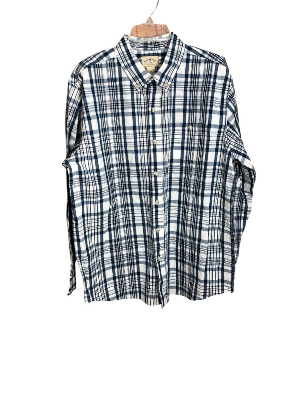 Blue Mountain Button Up Shirt Mens L Long Sleeve Plaid Navy Blue - Picture 8 of 8